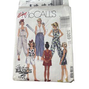 90s Easy McCalls 5389 Sewing Pattern Size 8 Girls Tops and Pants Or Shorts CUT